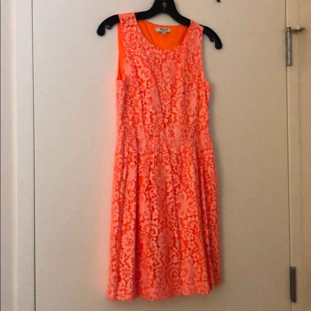 Madewell Neon Orange Lace Blossom Dress